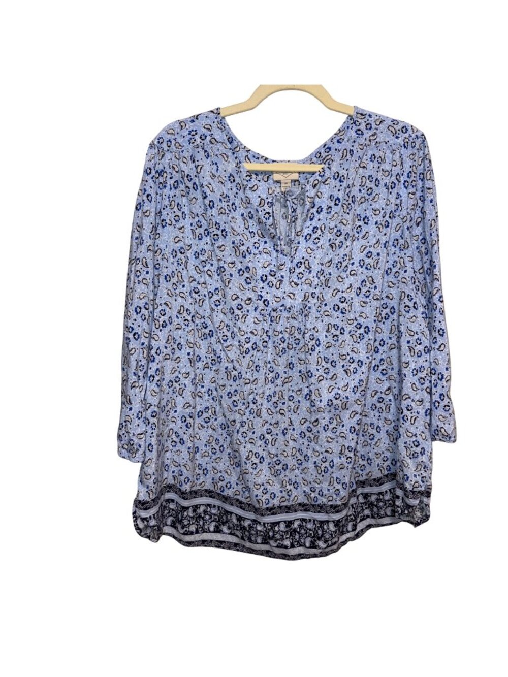 St. Johns Bay Womens Floral Boho Tunic Top Light Blue Long Sleeve Size 2X